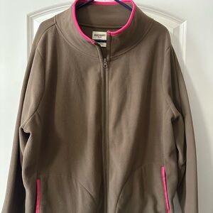 Women’s Old Navy fleece zip up jacket in brown with hot pink trim size 3X